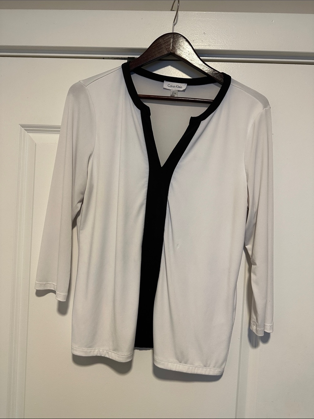 Calvin Klein White Top with Black Trim Open Front
